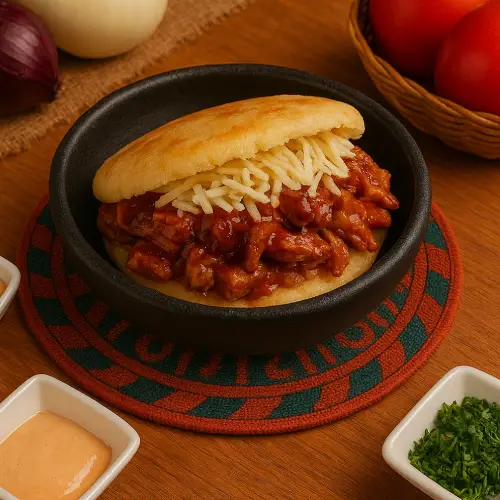 arepa rellena de costillas de cerdo